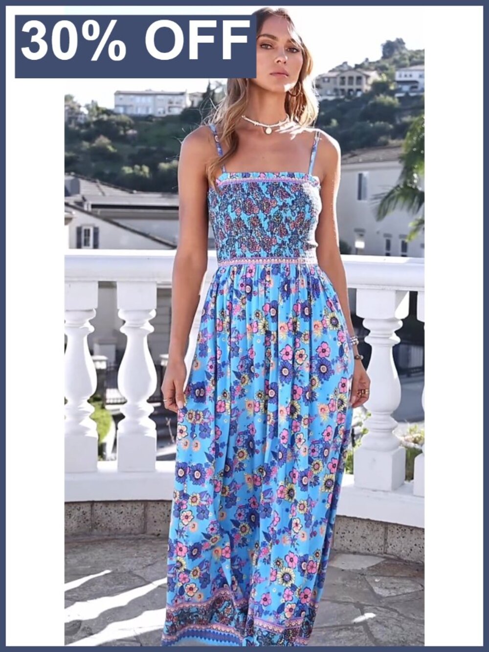 Women's Floral Maxi Dress Boho Spaghetti Strap A-Line Sleeveless Beach Summer - Picture 6 of 6